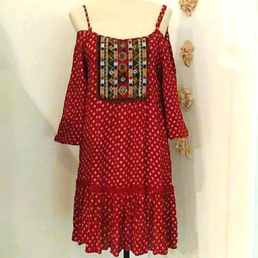 NWT ADORABLE ANGIE BRAND BOHO COLD SHOULDER DRESS/